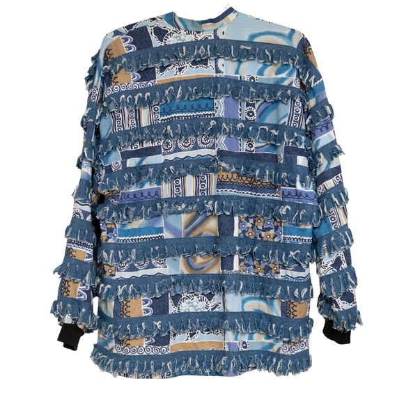 VTG Paula Sweet Light Denim Fringe Jacket Boho Art Pastel 2-Button 80's Jacket L - Picture 5 of 5